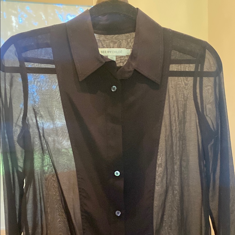 See By Chloe Navy Sheer Long Sleeve Top - Picture 5 of 6